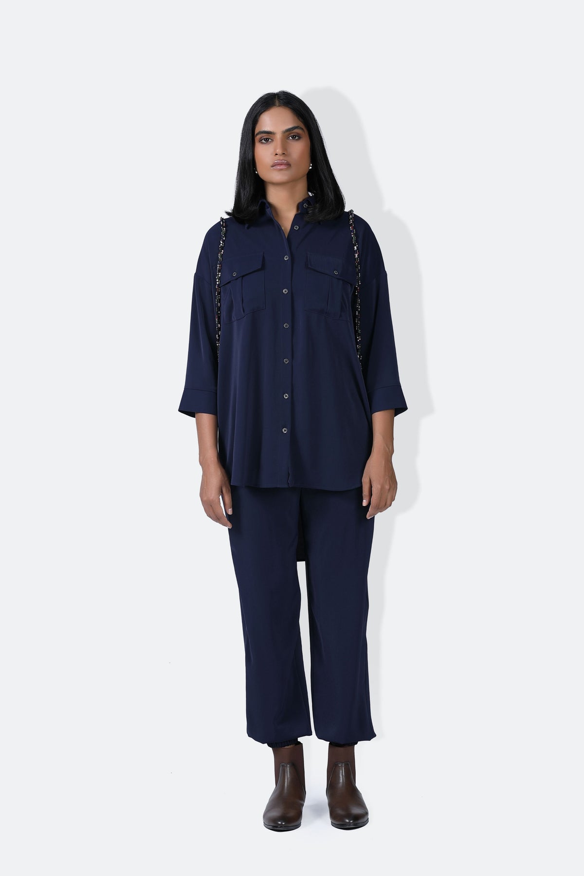 Army Navy Blue Co-ord Set Cluster String