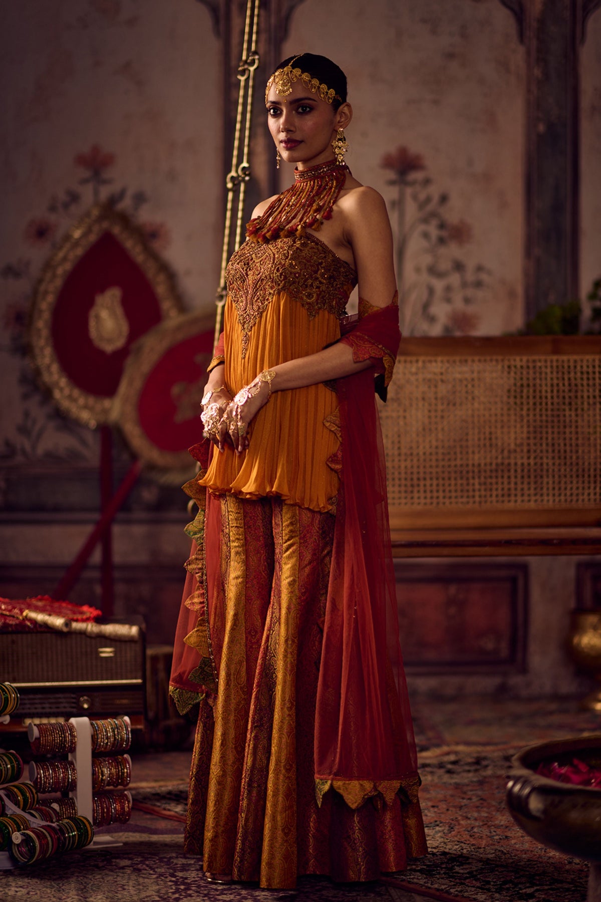 Kesariya Rang Peplum Tube Set