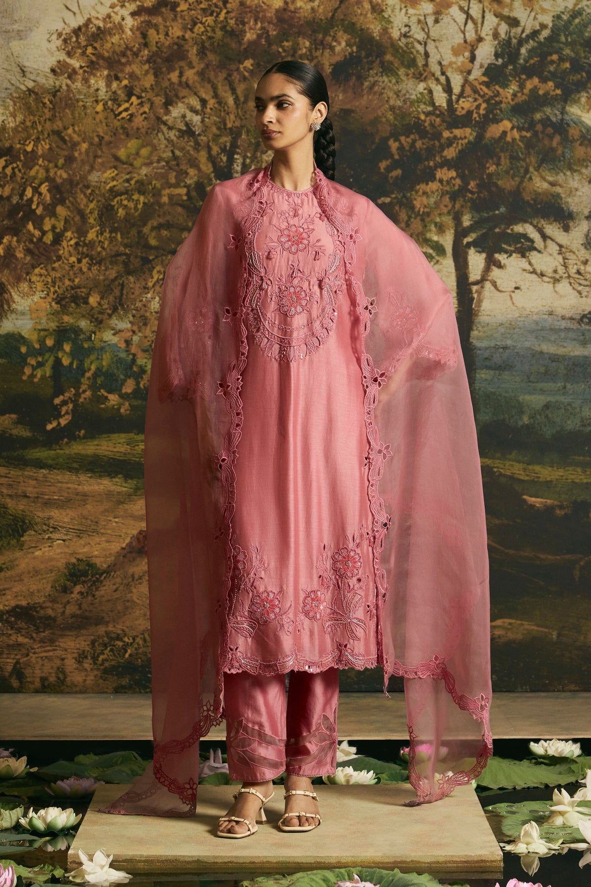 Pink Chanderi Kurta Set