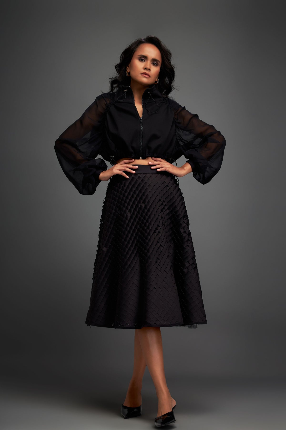 Black Jacket With Line Skirt