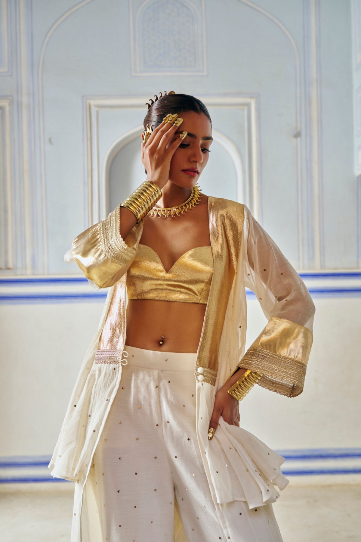 Ivory Mukesh Jacket With Sharara