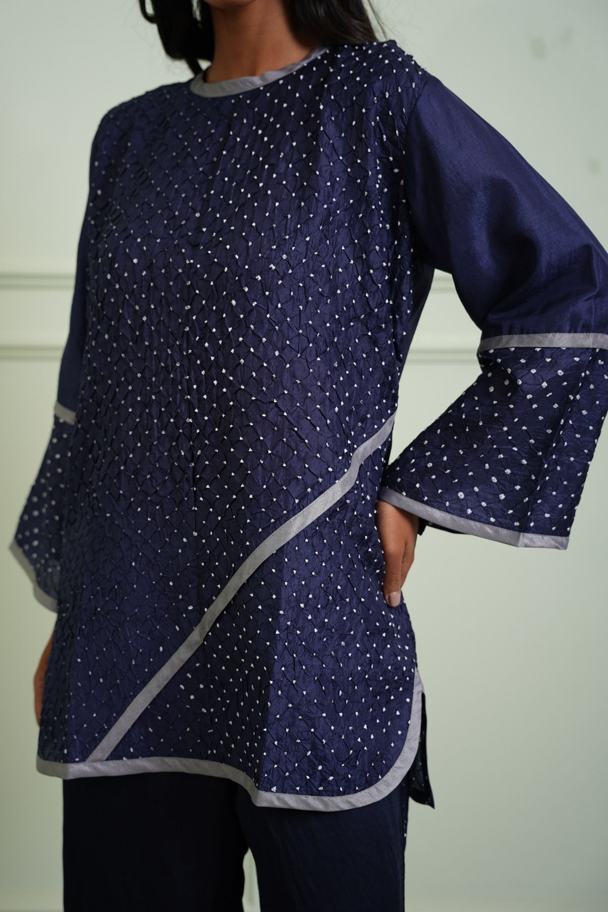 Indigo Crushed Bandhani Top