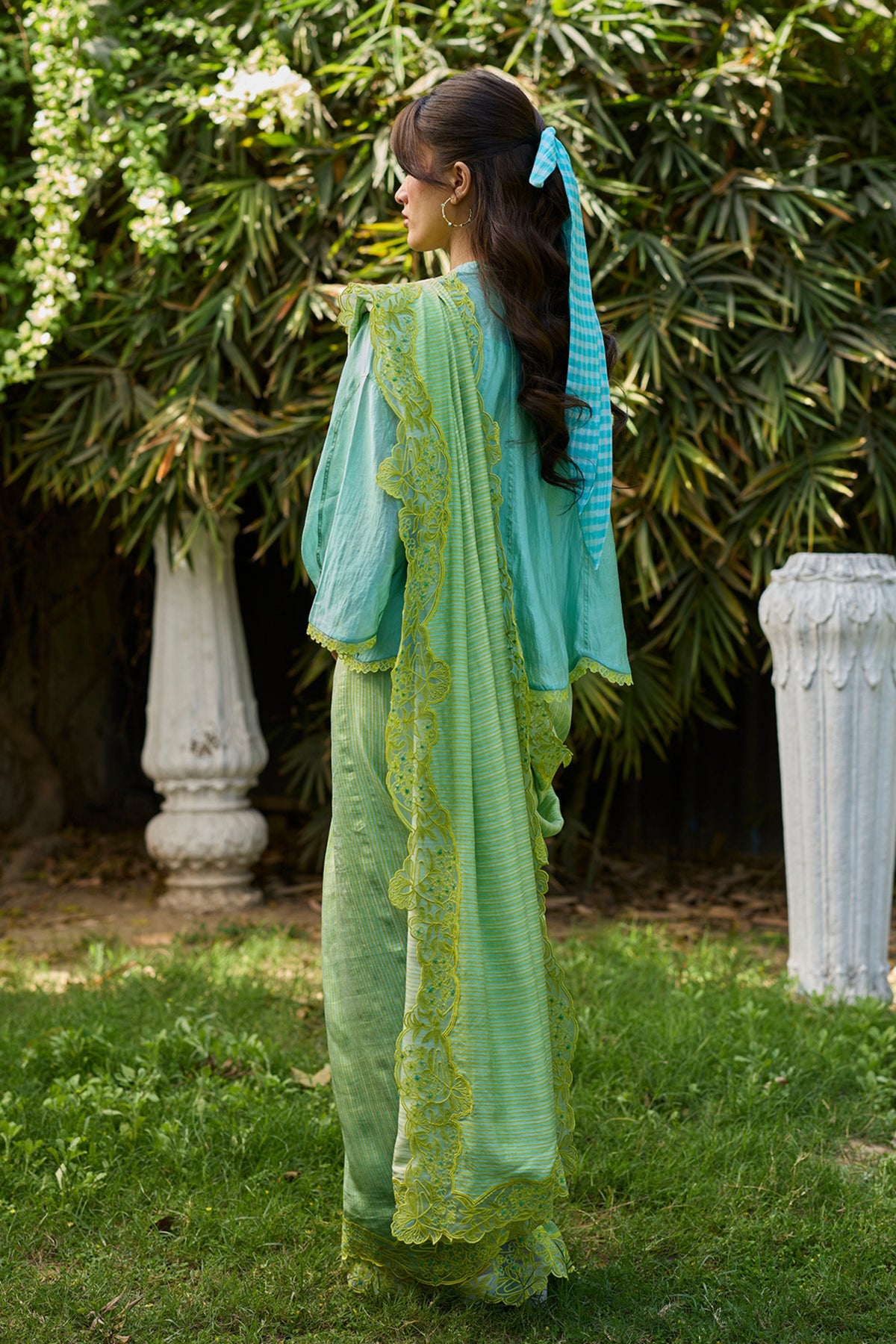 English Morning Green Embroidered Saree