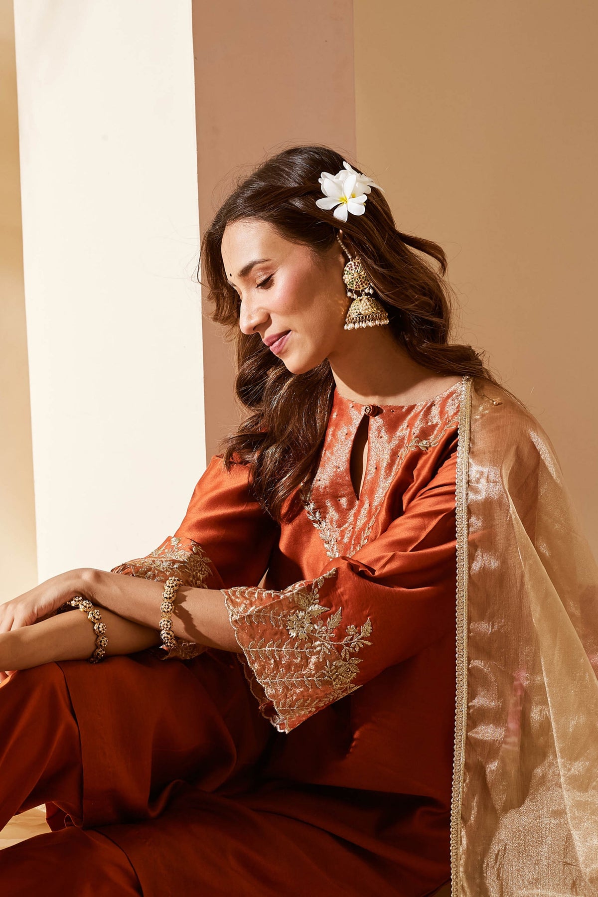 Orange Chanderi Svara Kurta Set