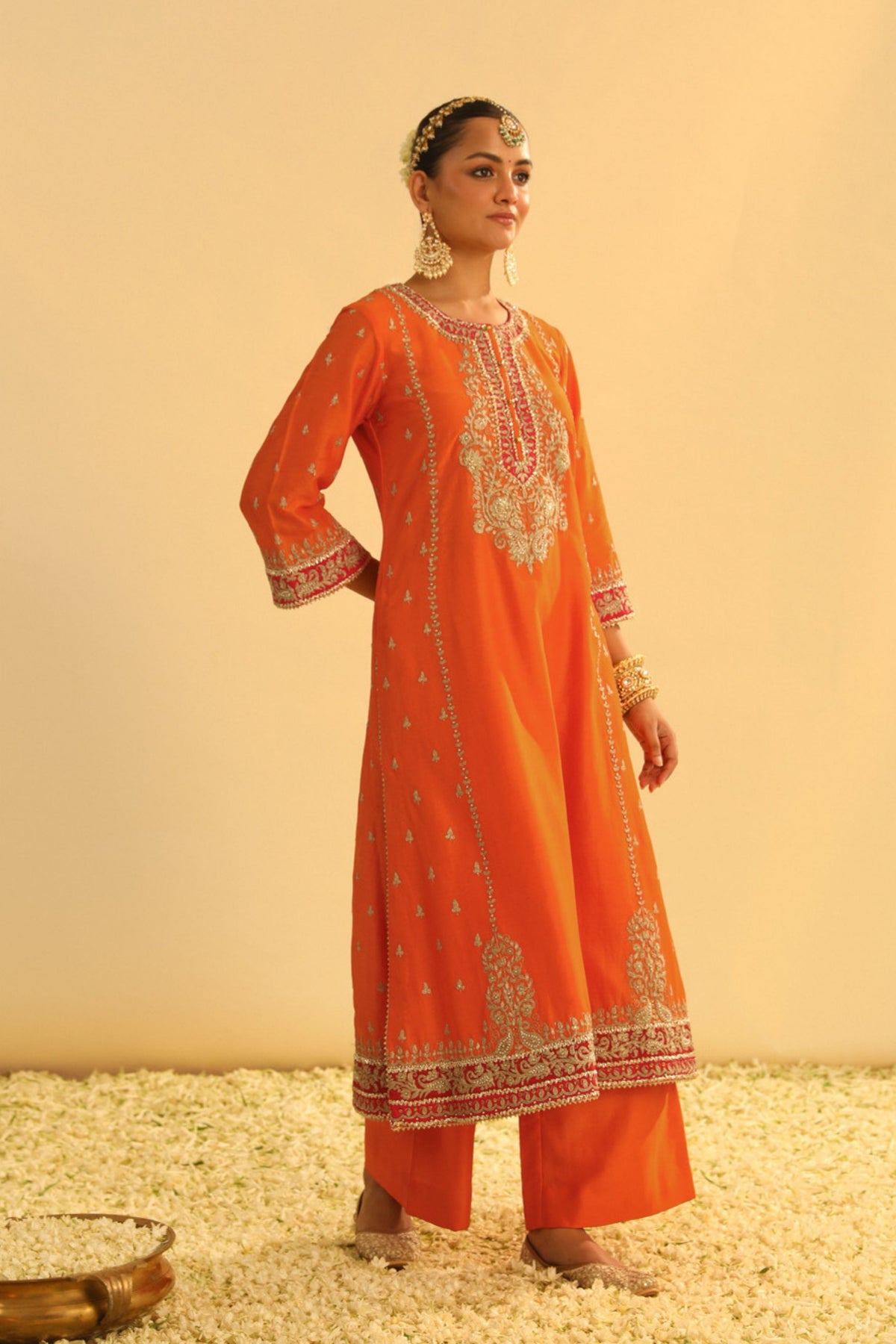 Mayra Orange Long Kurta With Palazzo Set