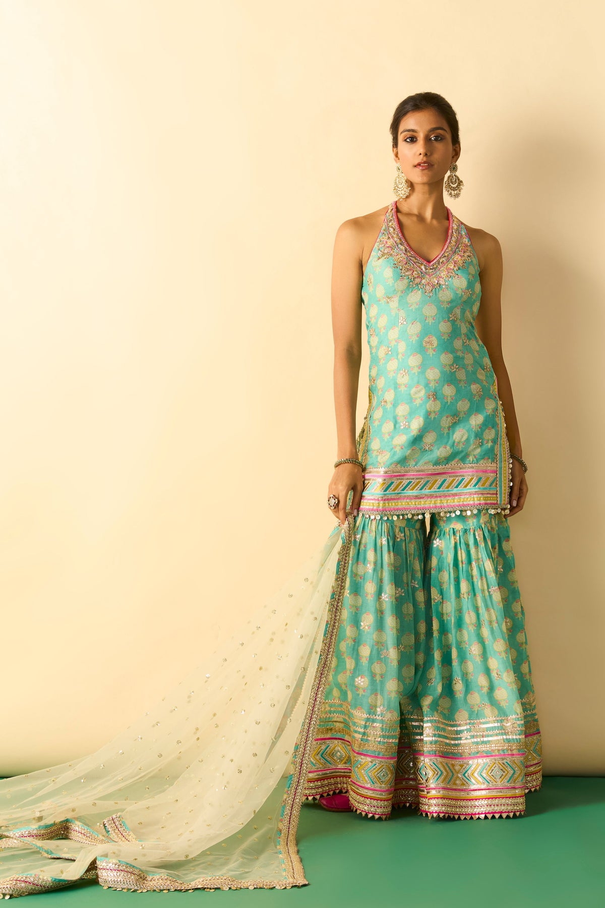 Aqua Dwisha Halter Sharara Set