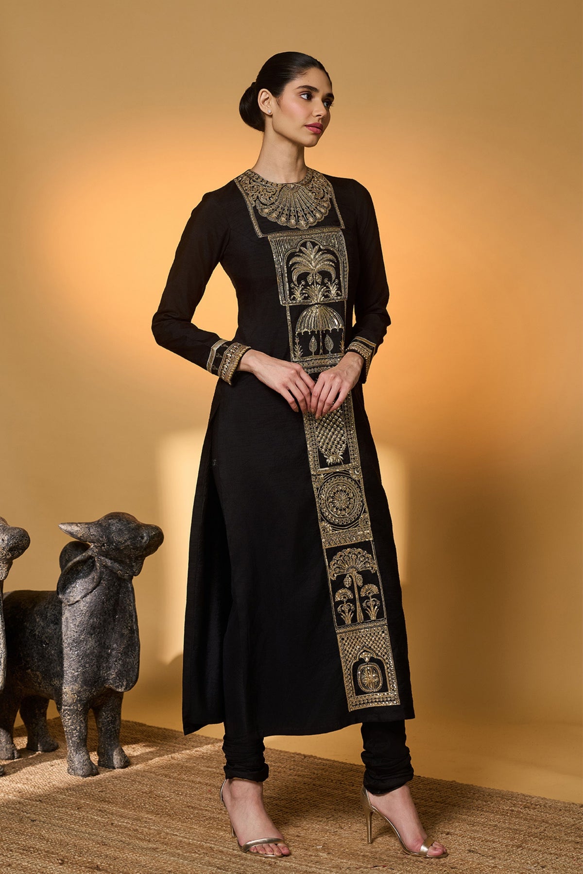 Black Khidki Kurta Set
