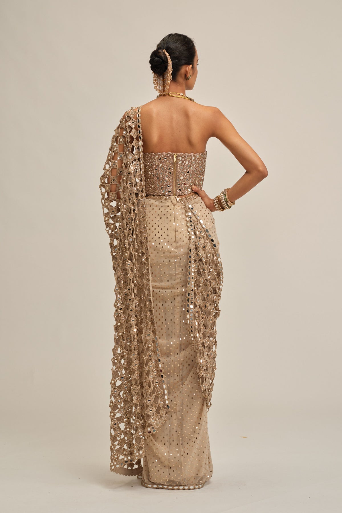 Modern Beige Saree Set