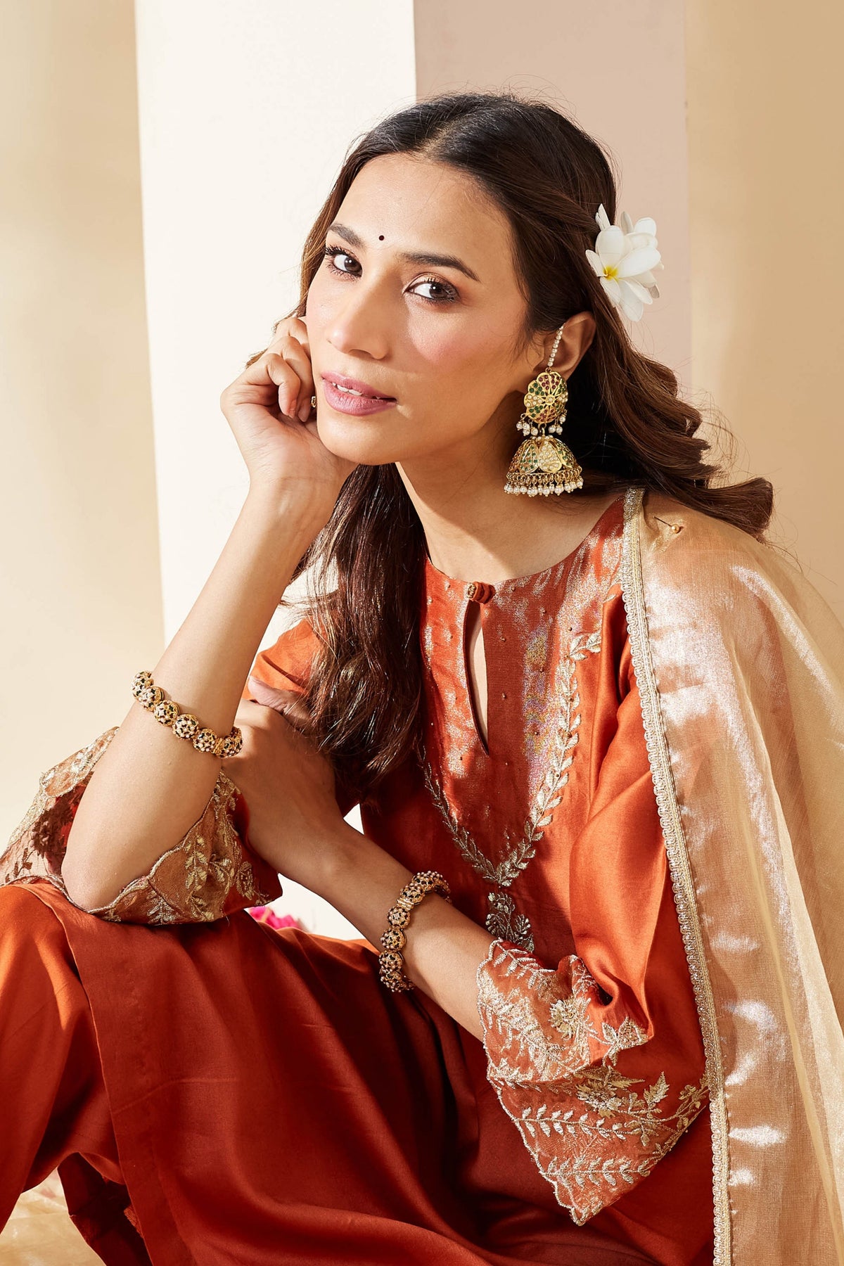 Orange Chanderi Svara Kurta Set