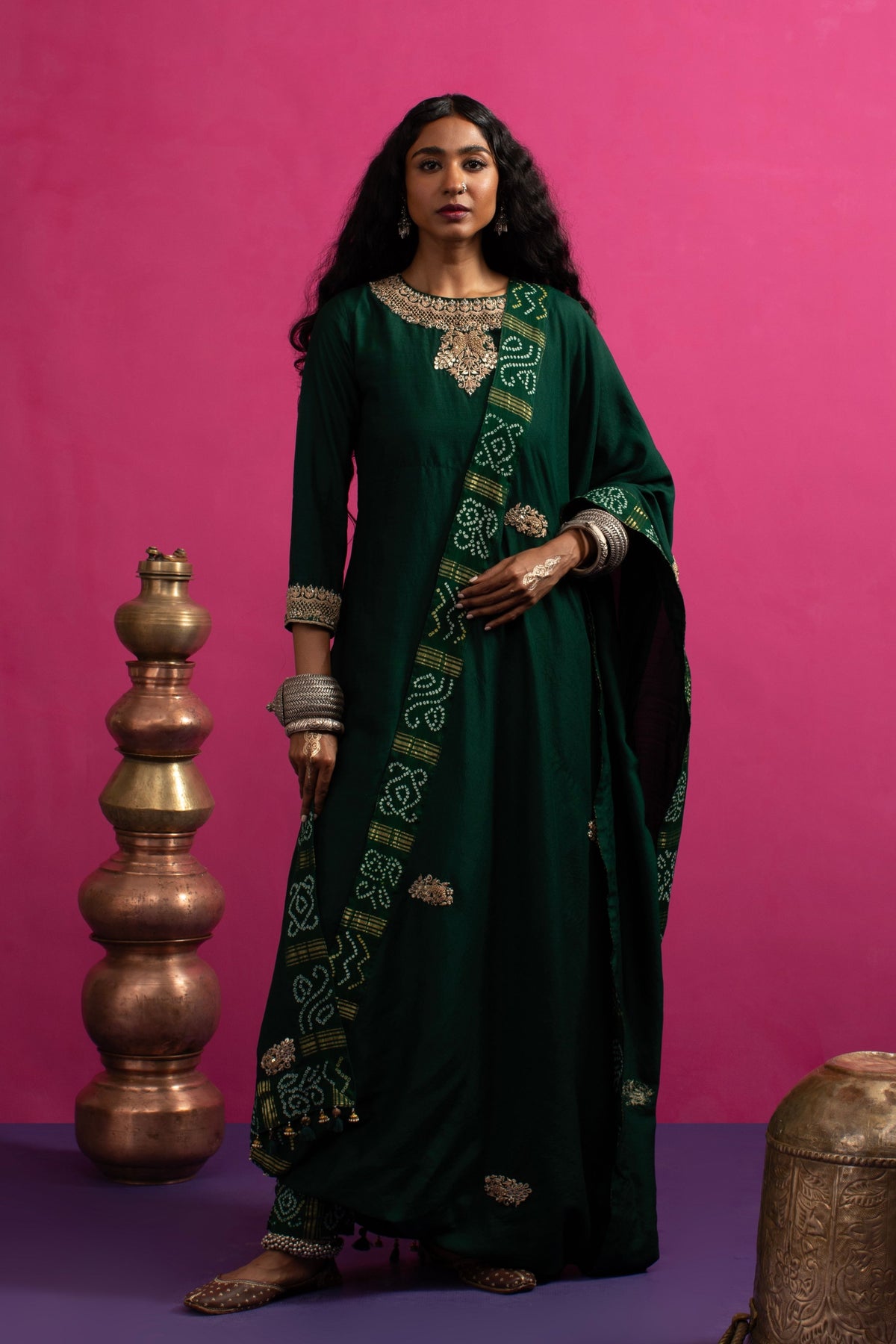 Moonga Green Kurta Set