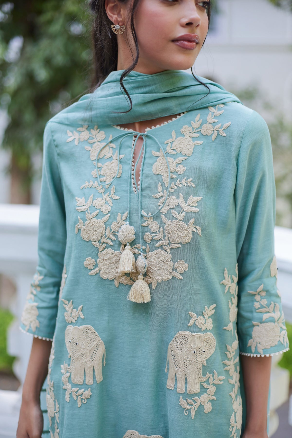 Green Elephant Kurta Set