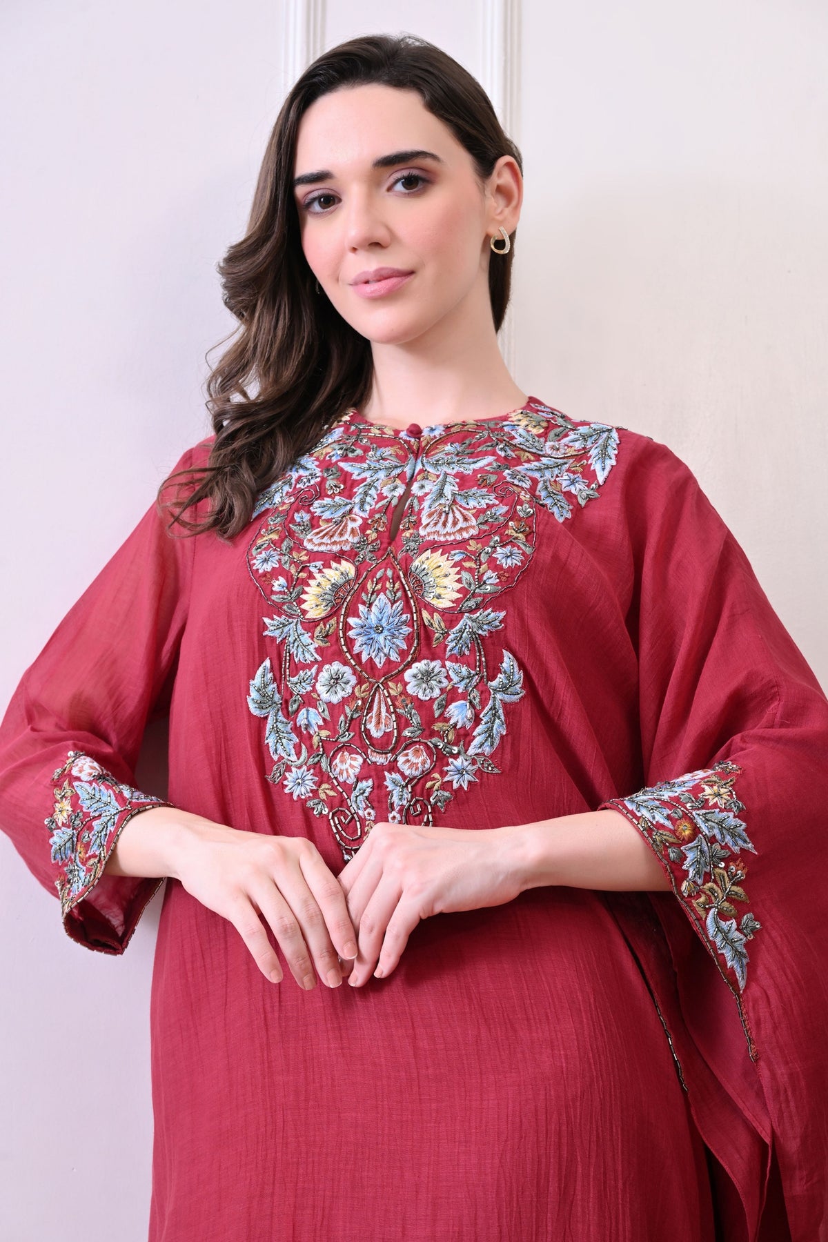 Maroon Zardozi Embroidered Kaftan