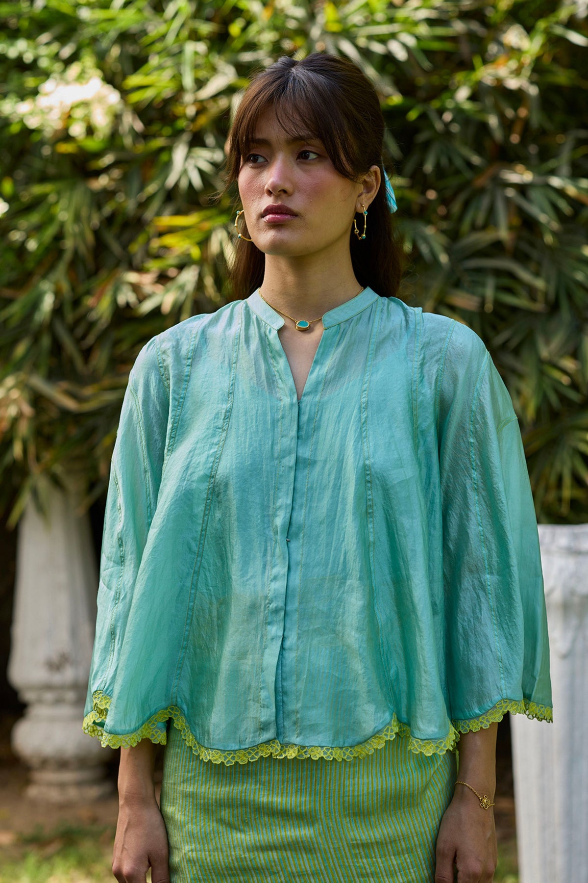 Drifting Clouds Blue Embroidered Blouse