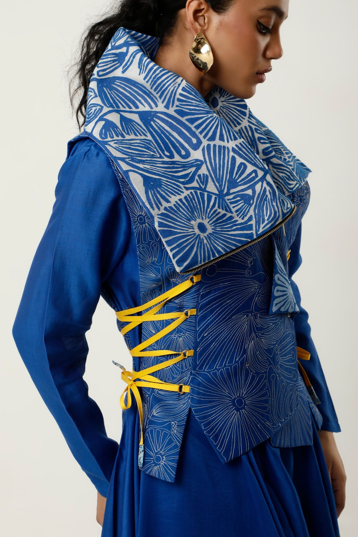 Cobalt Drapped Collar Jacket Set