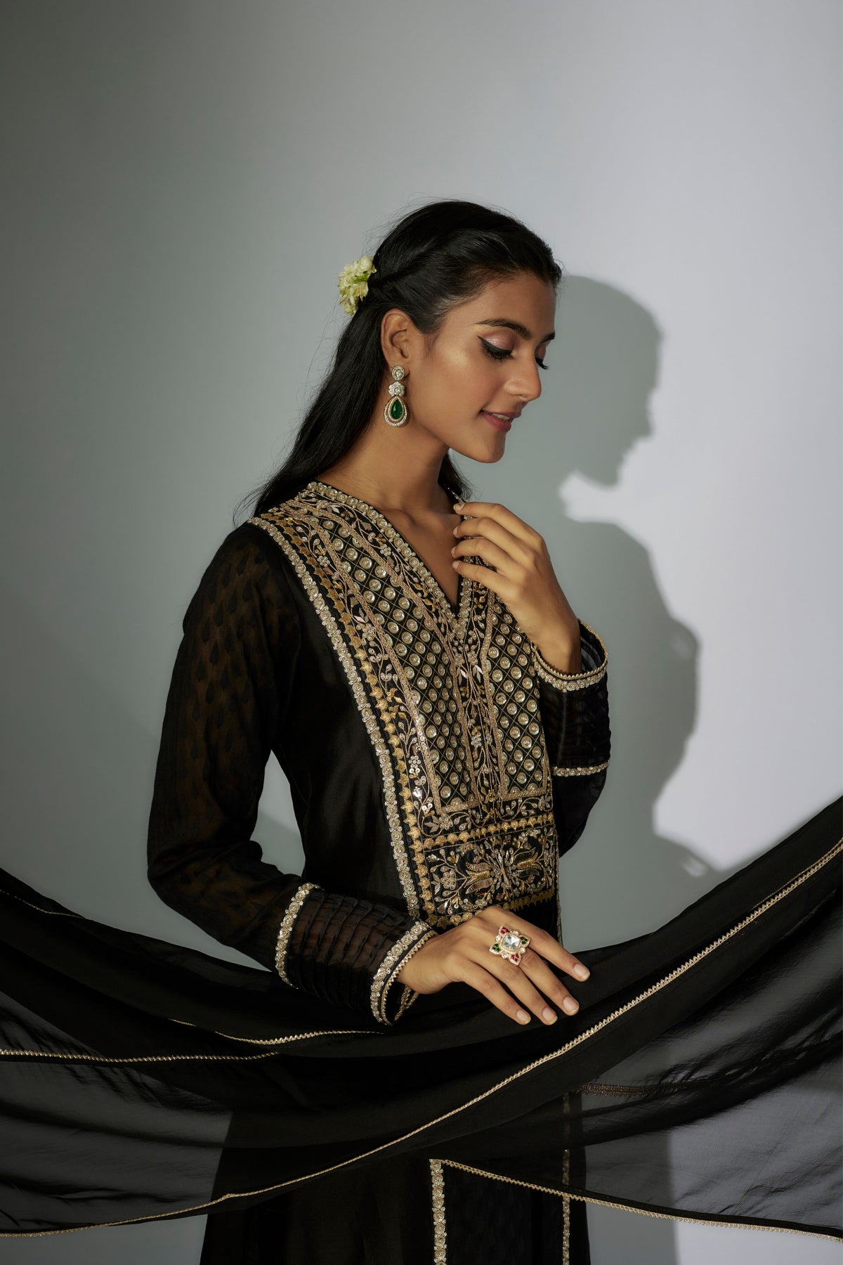 Black Embroidered Kurta Set