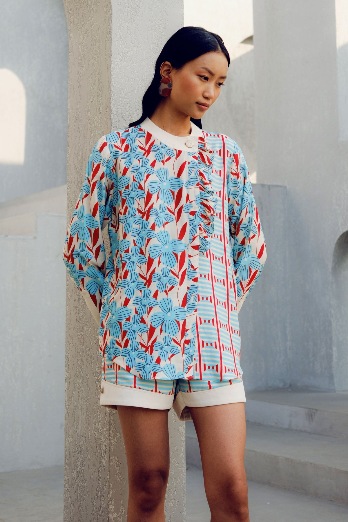 White Print Play Frill Shirt