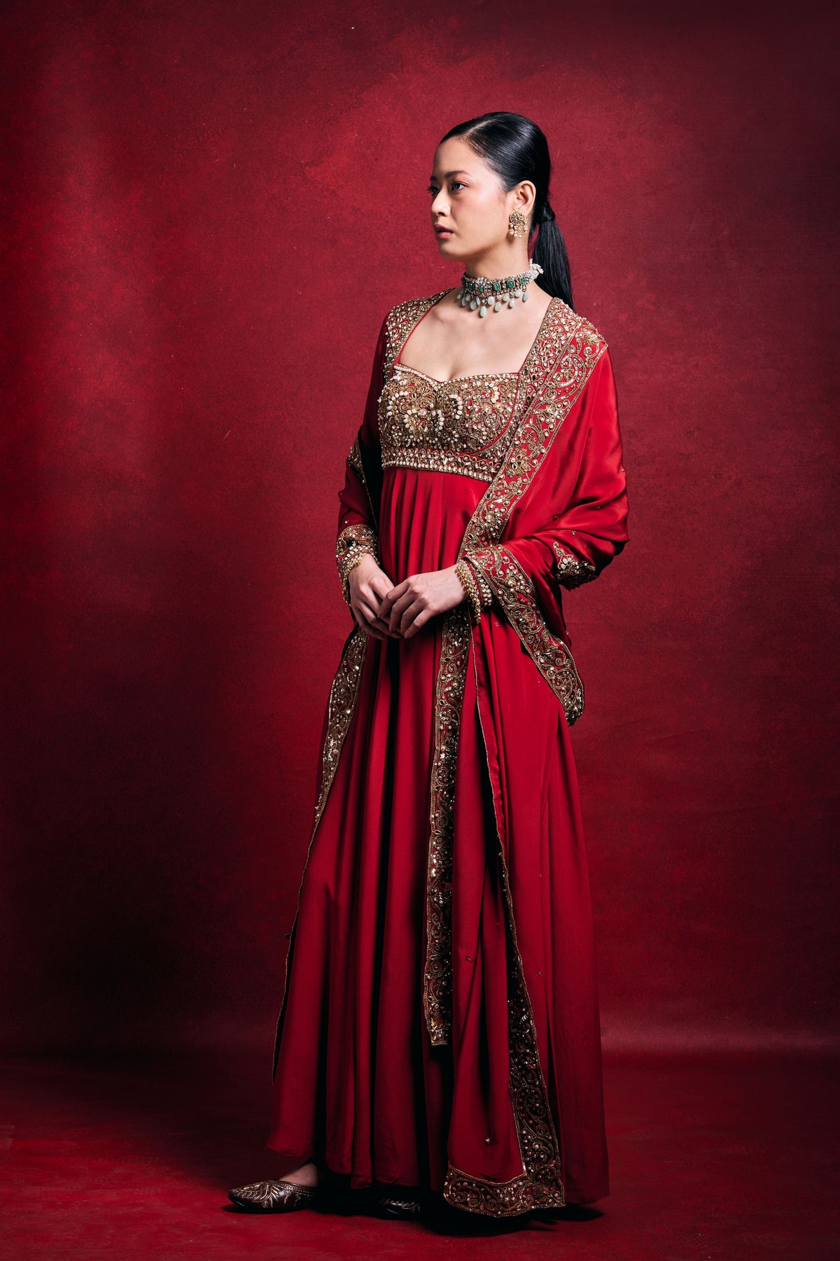 Red Striking Anarkali Set