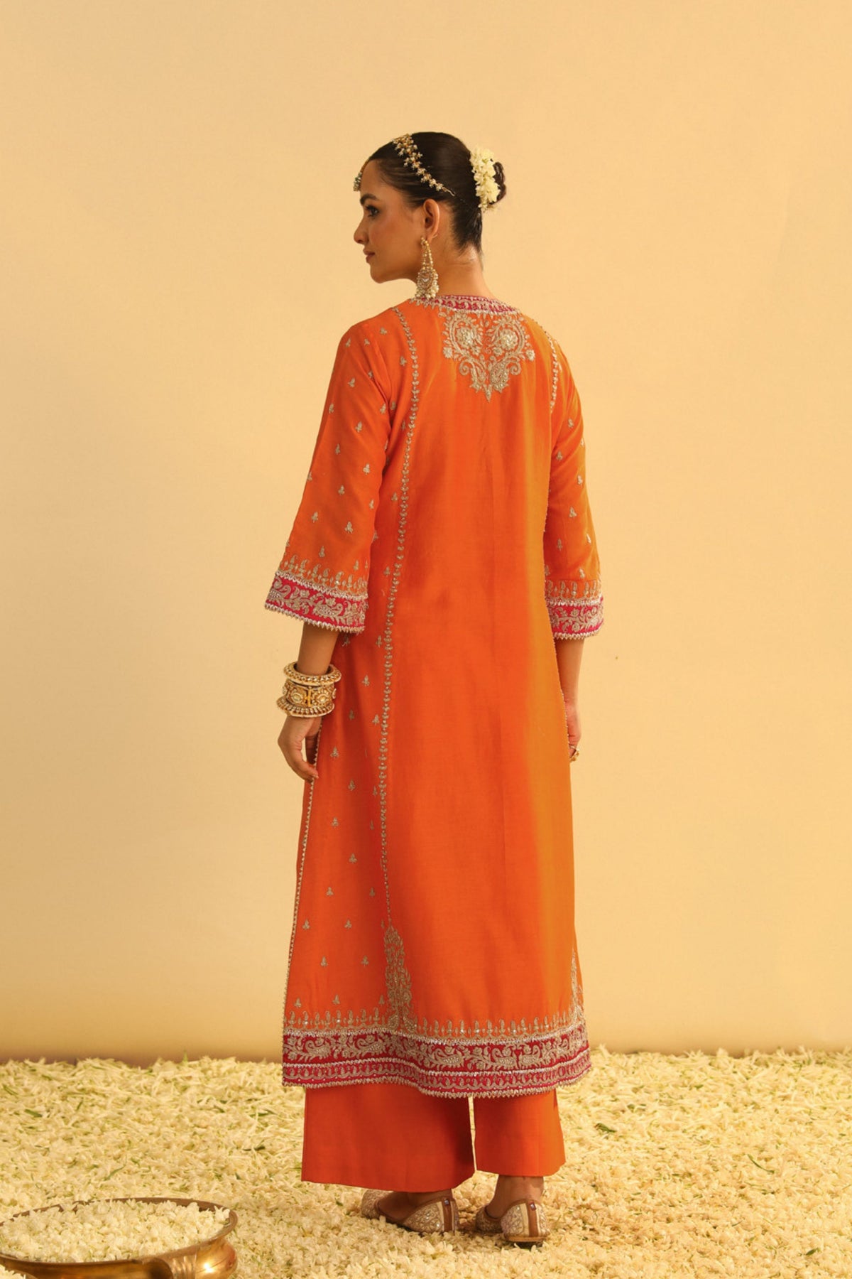 Mayra Orange Long Kurta With Palazzo Set