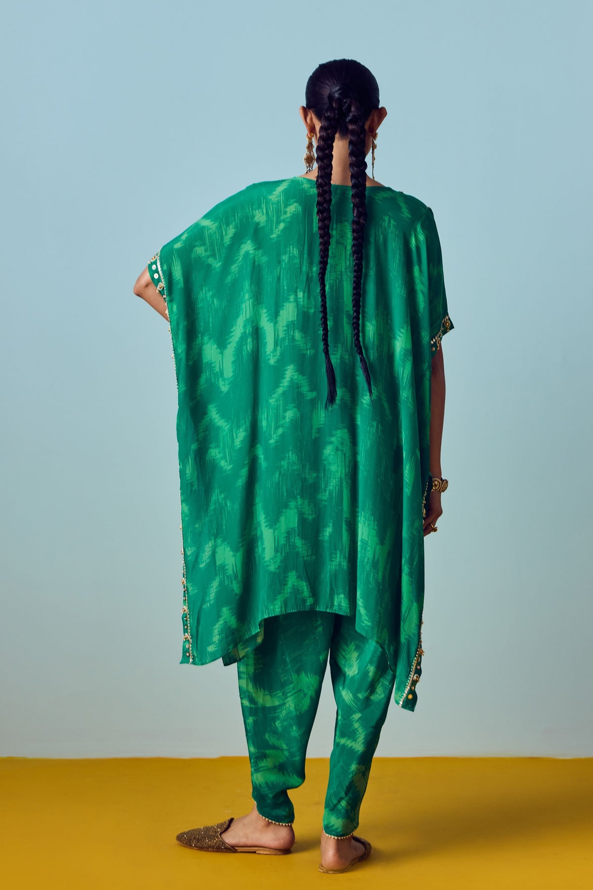 Nourie Coral Green Kaftan Set