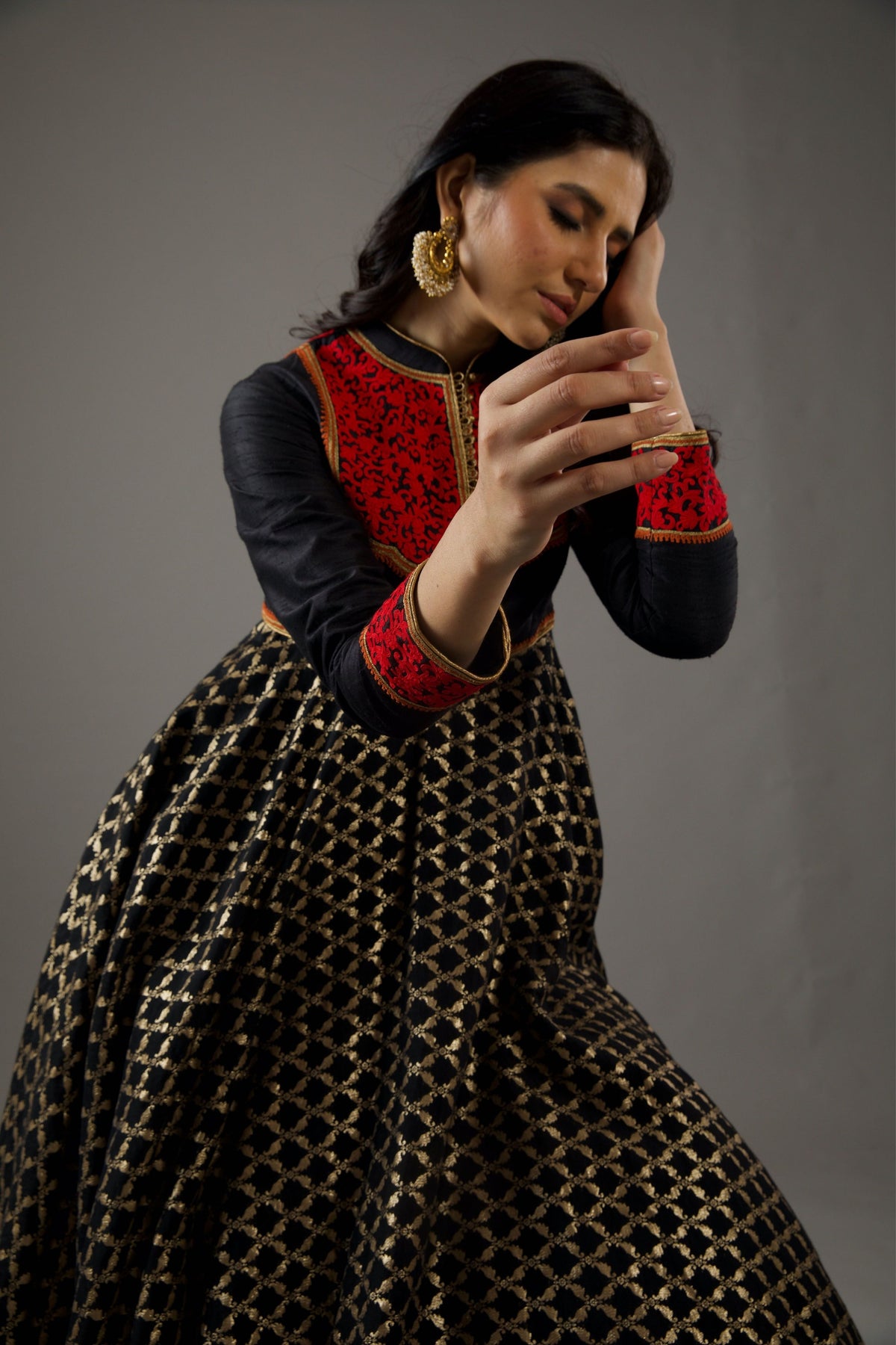 Black Chanderi Anarkali Set