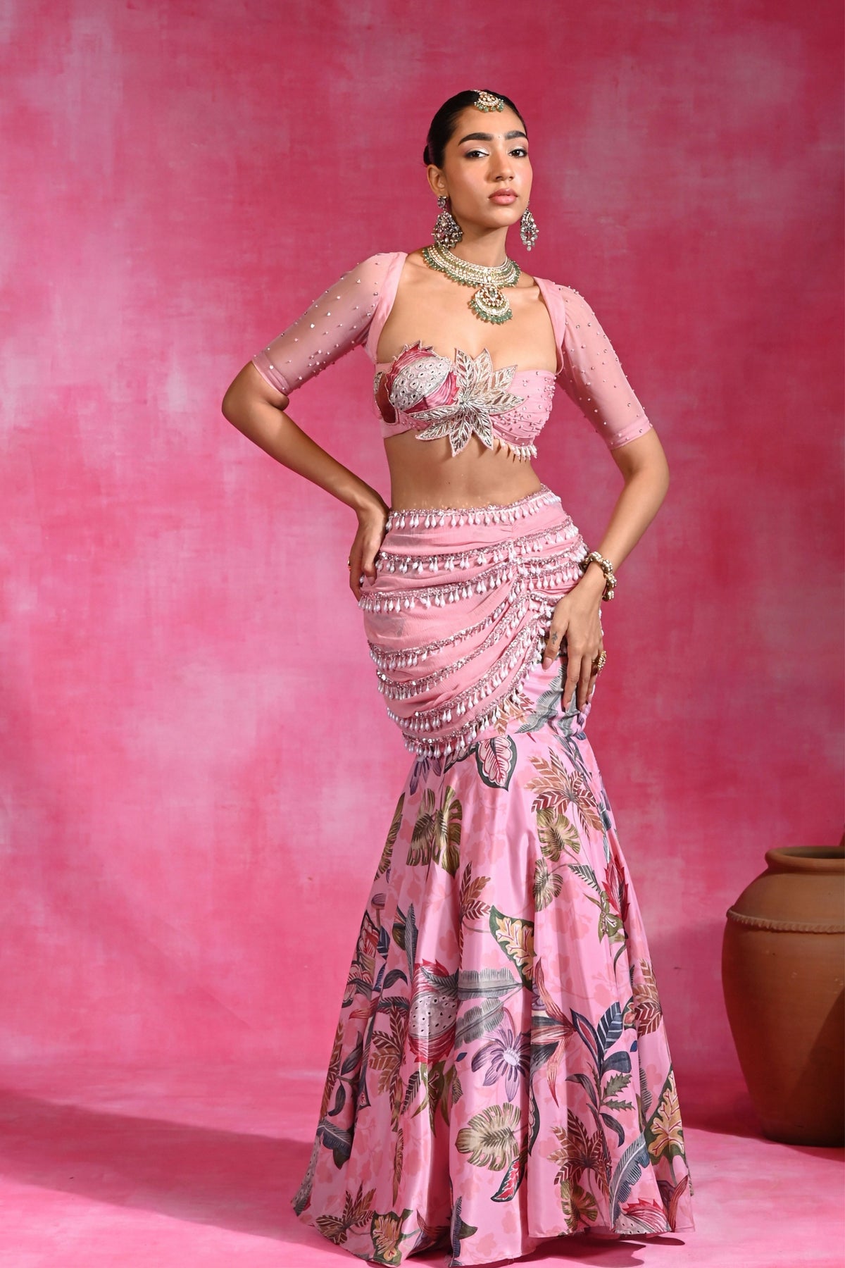 Pink Daffodil Skirt Set