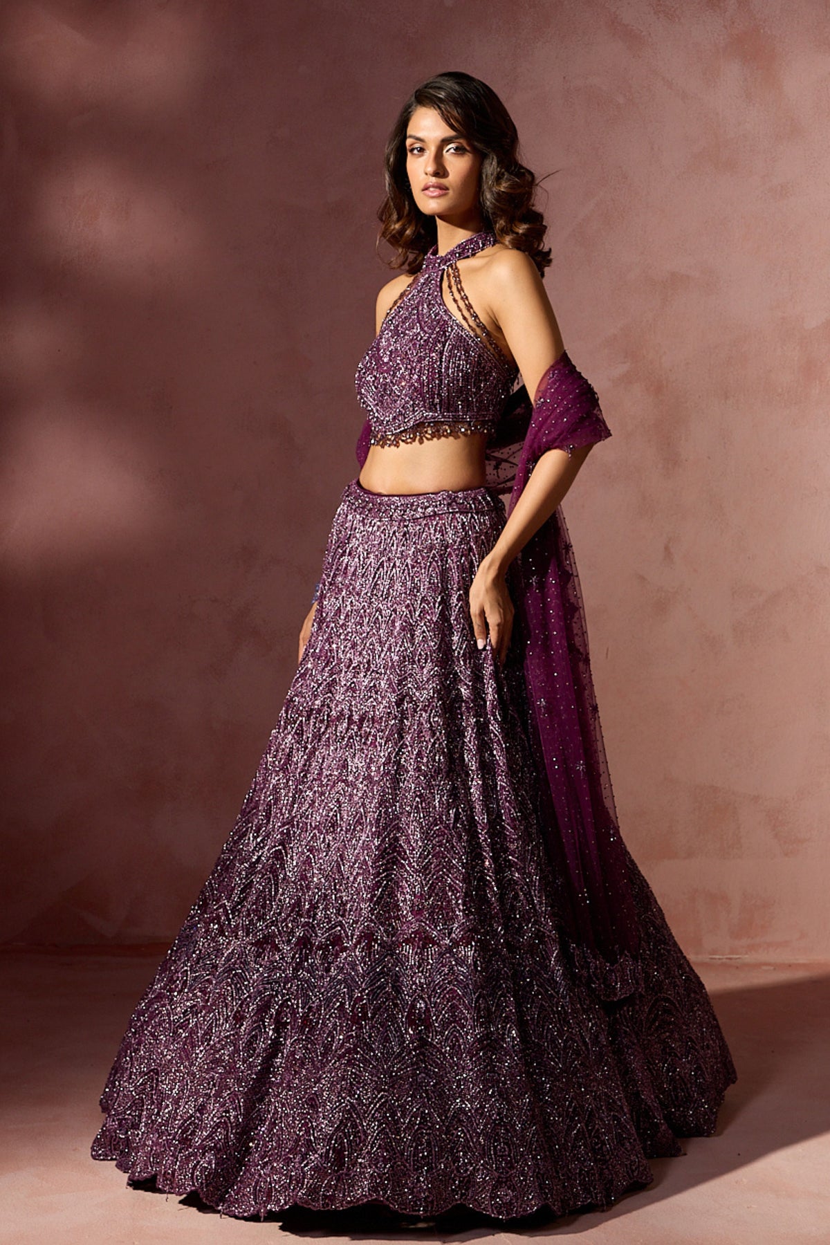 Wine Halter Lehenga Set