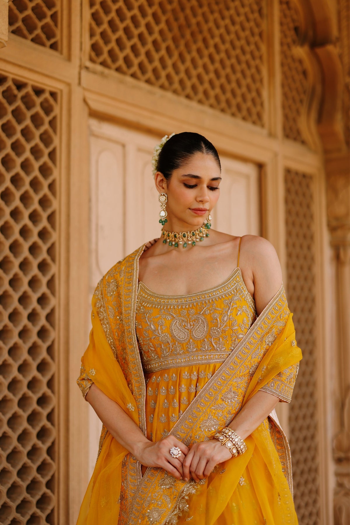 Afraa Mustard Anarkali Set