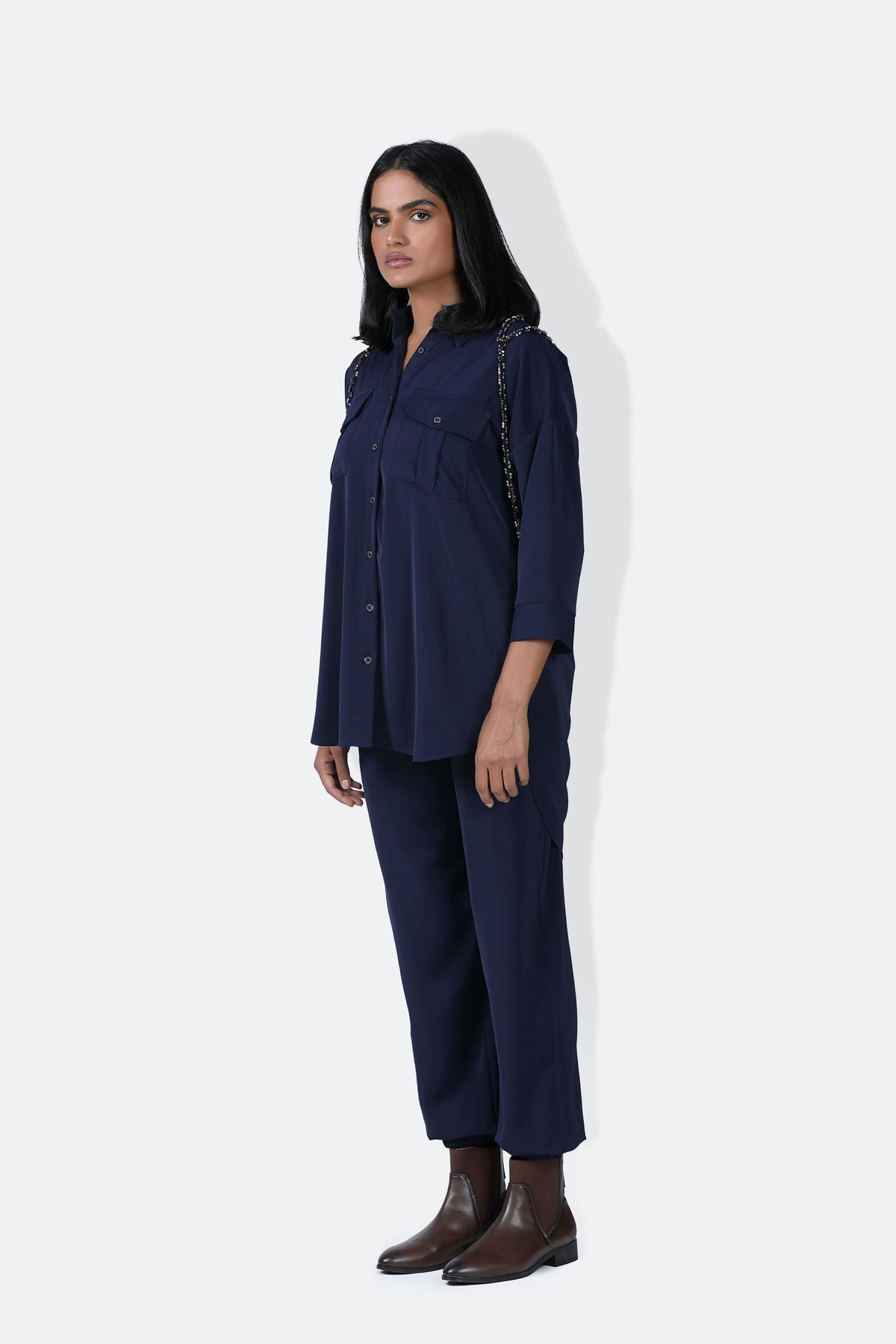 Army Navy Blue Co-ord Set Cluster String