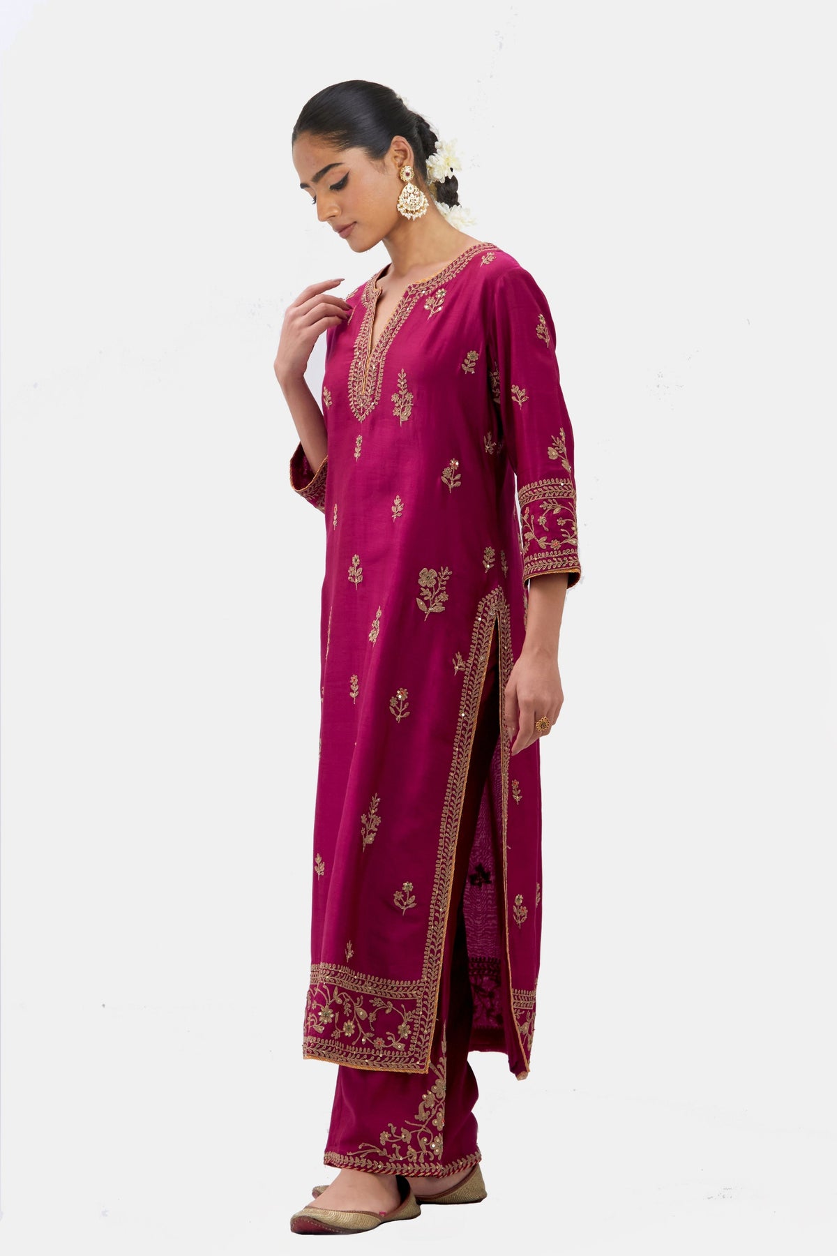 Chanderi Fuchsia Kurta Set