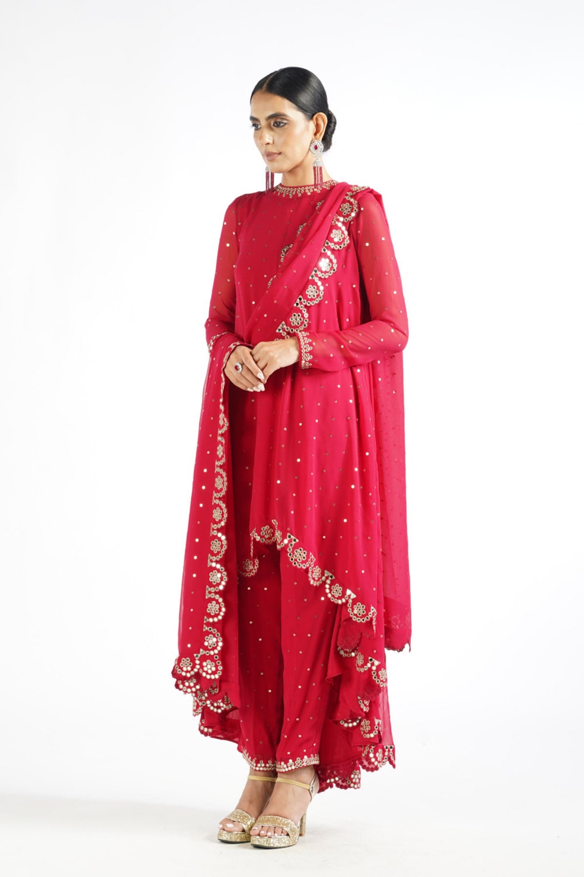 Crimson Red Scallop Kurta Set