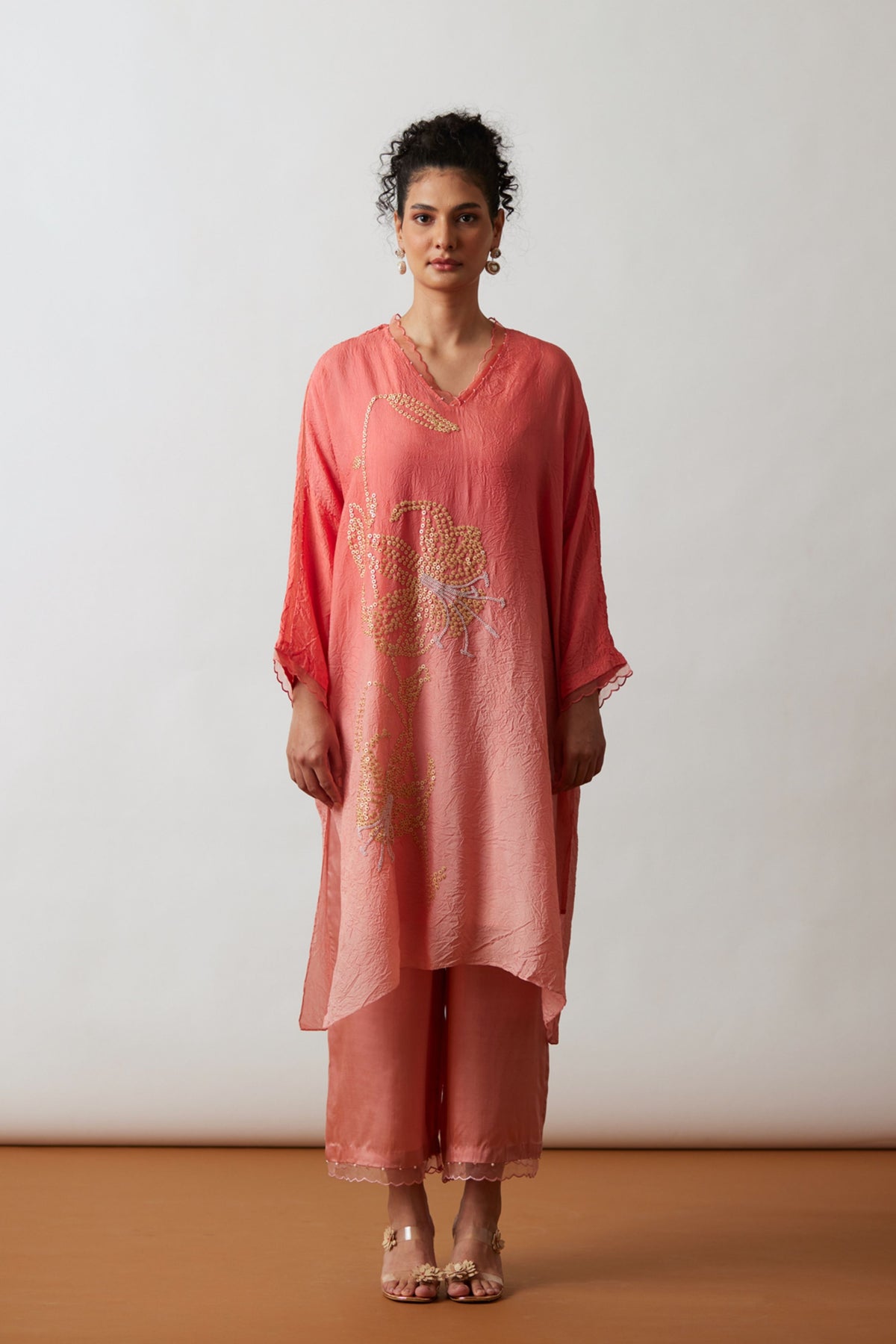 Coral Crushed Kurta Set