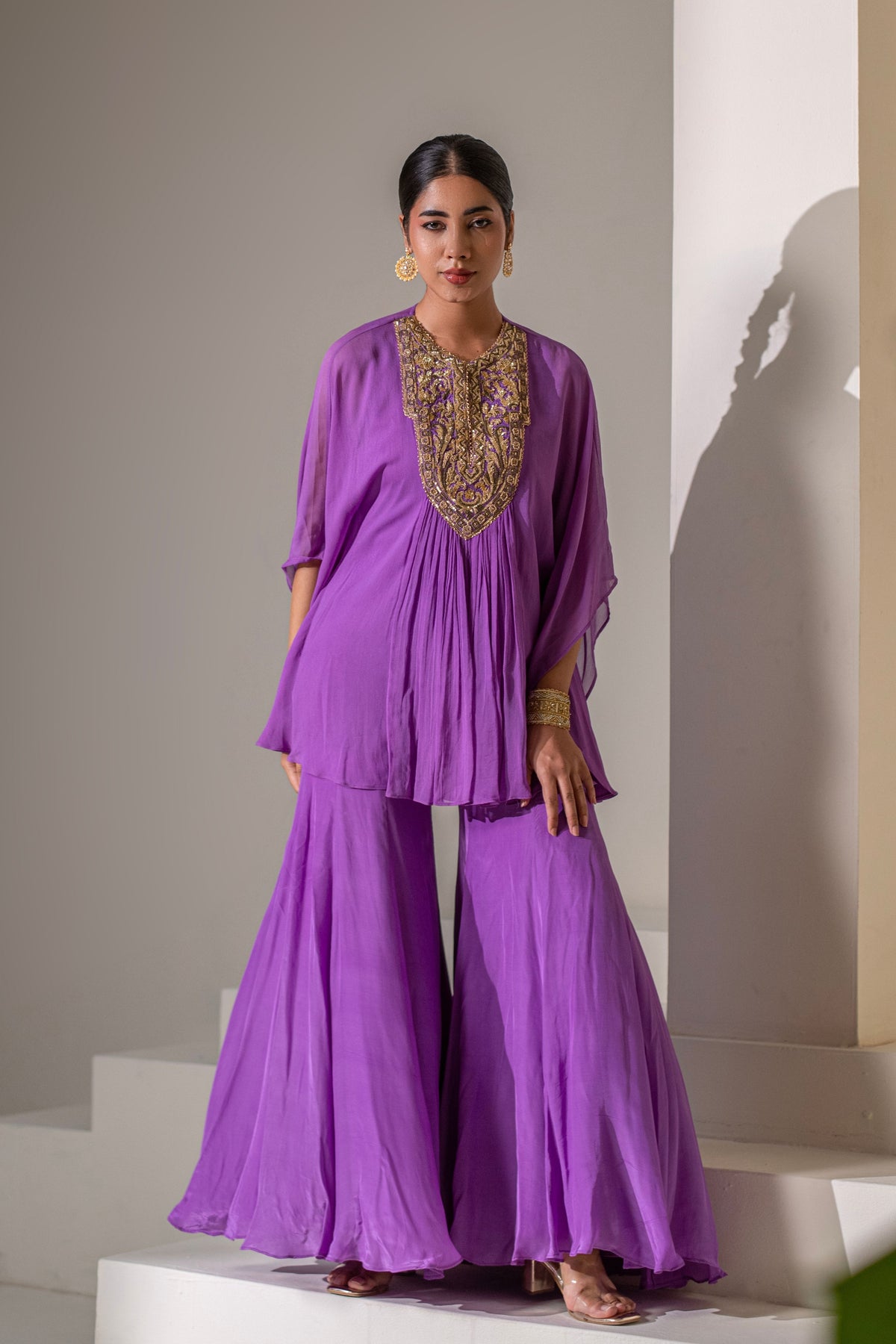 Purple  Kaftan Sharara Set