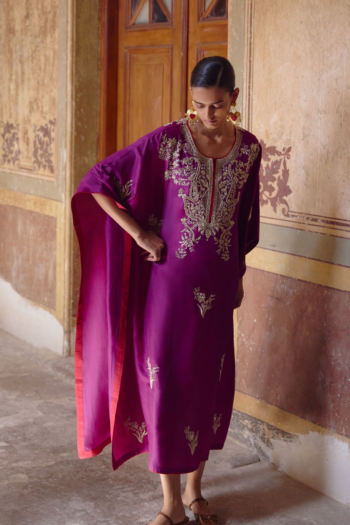 Magenta Flower Butta Kaftan Set