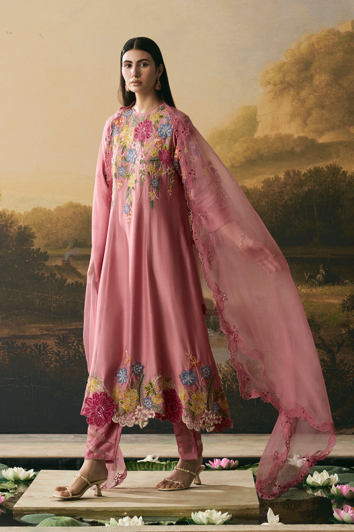Pink Cutwork Dupatta