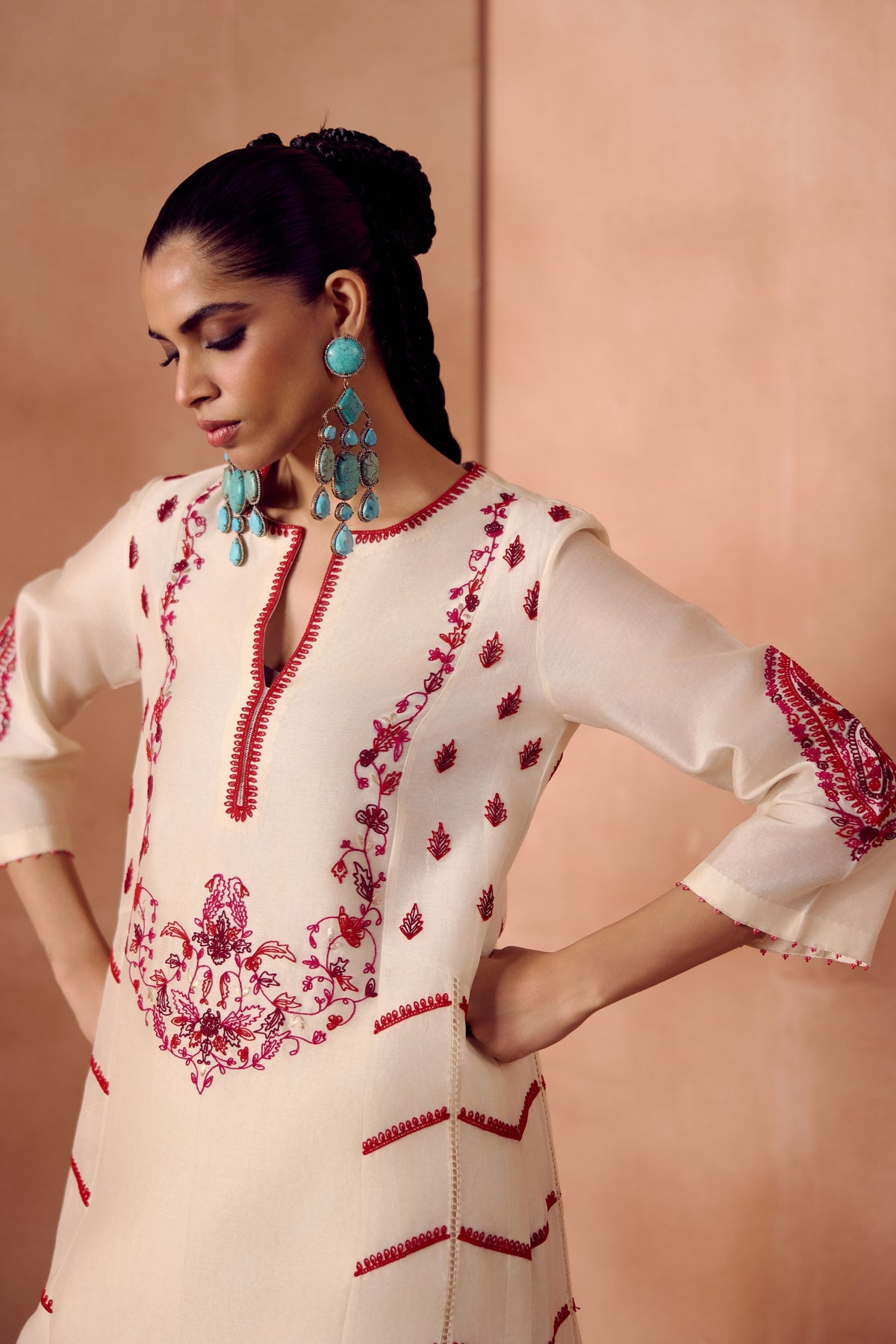 Ivory Red Kurta Set