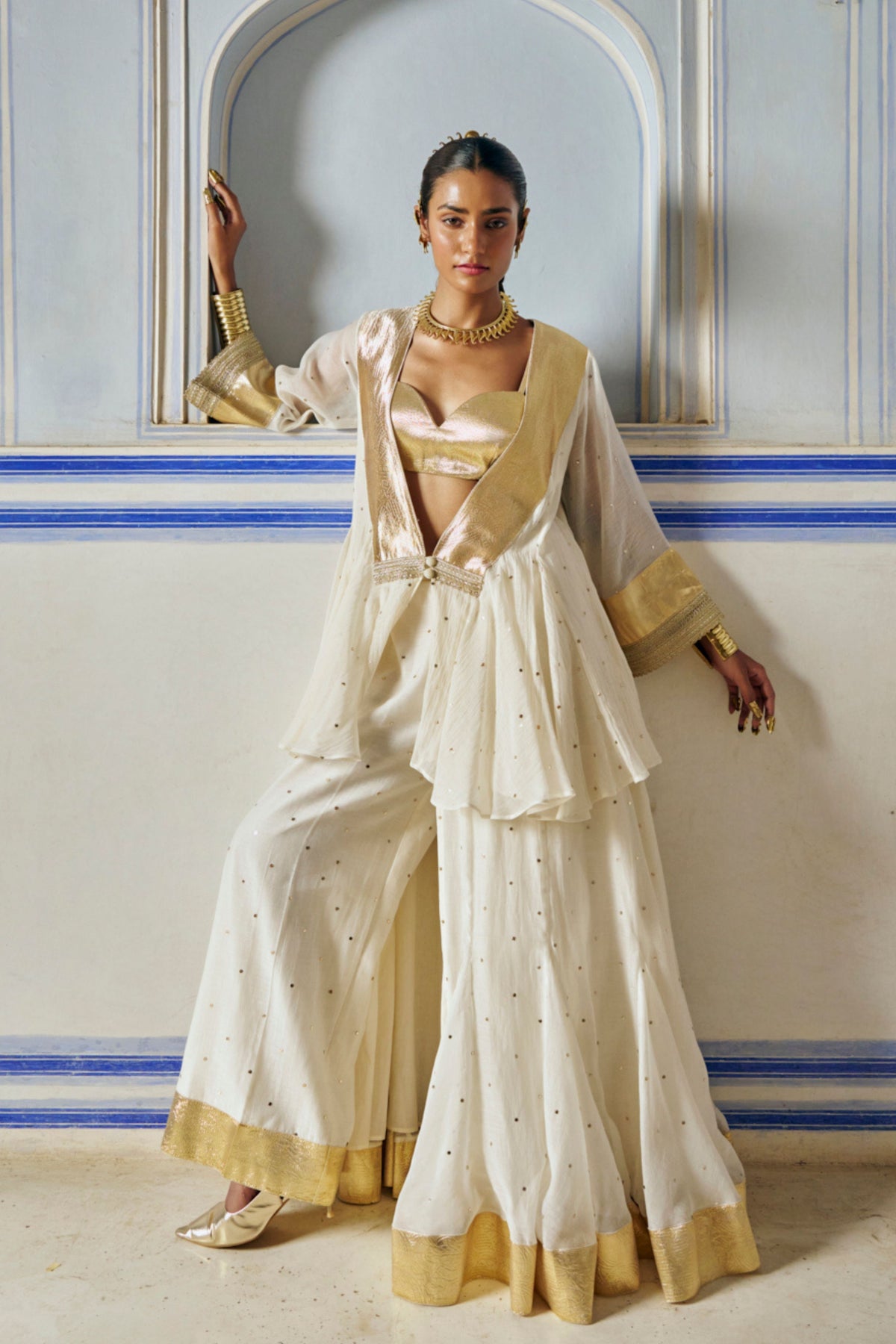 Ivory Mukesh Jacket With Sharara