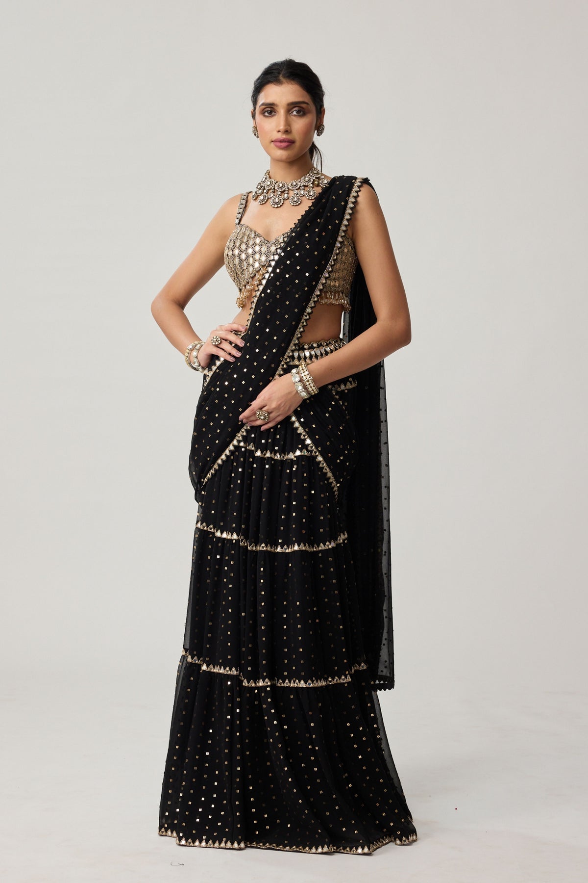 Black Multi-tier Saree Set