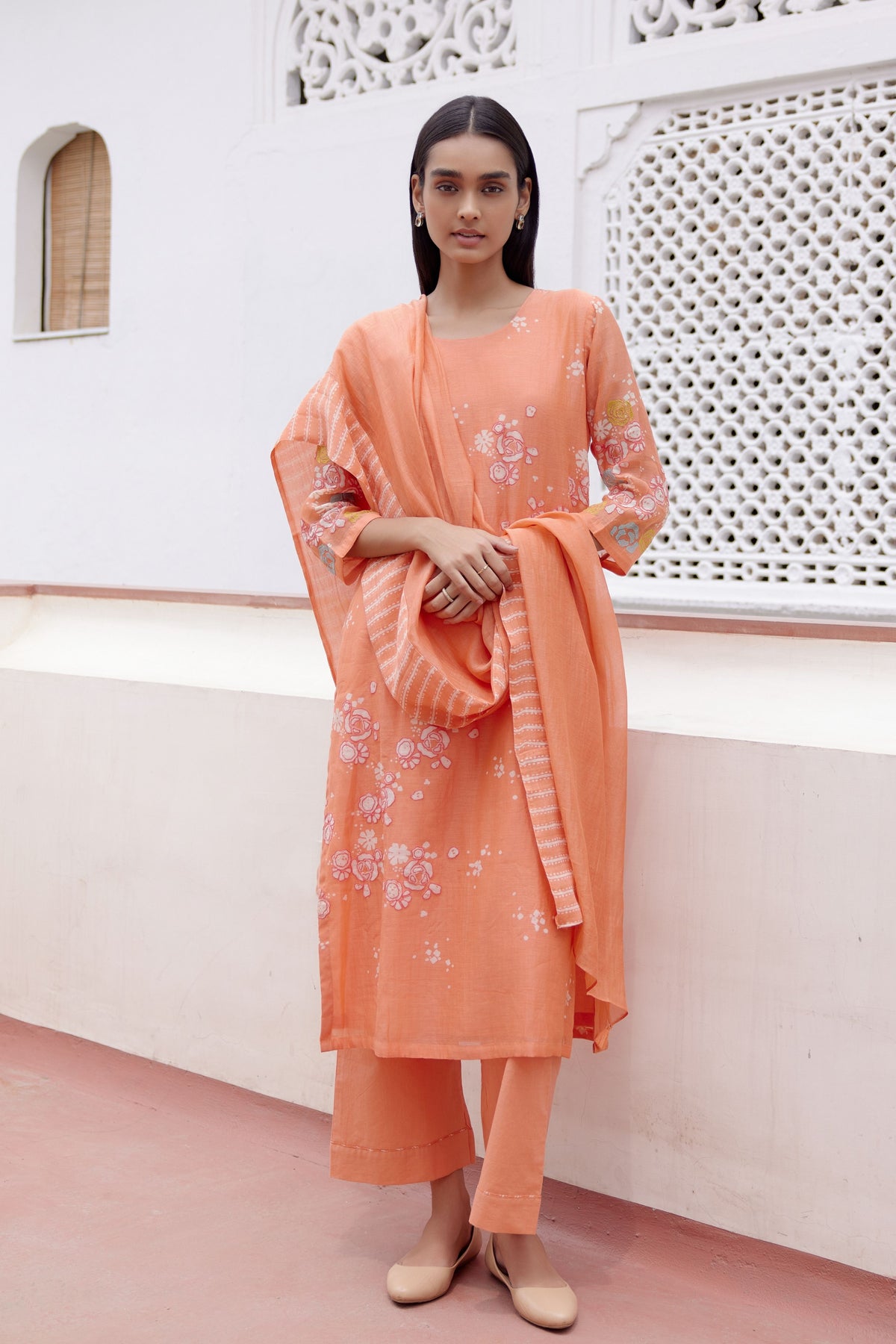 Tangerine Floral Kurta Set