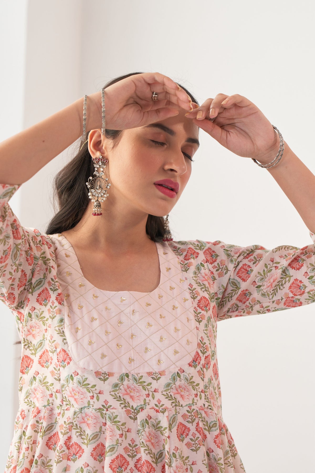 Ivory Peony Embroidered Anarkali Chudidar