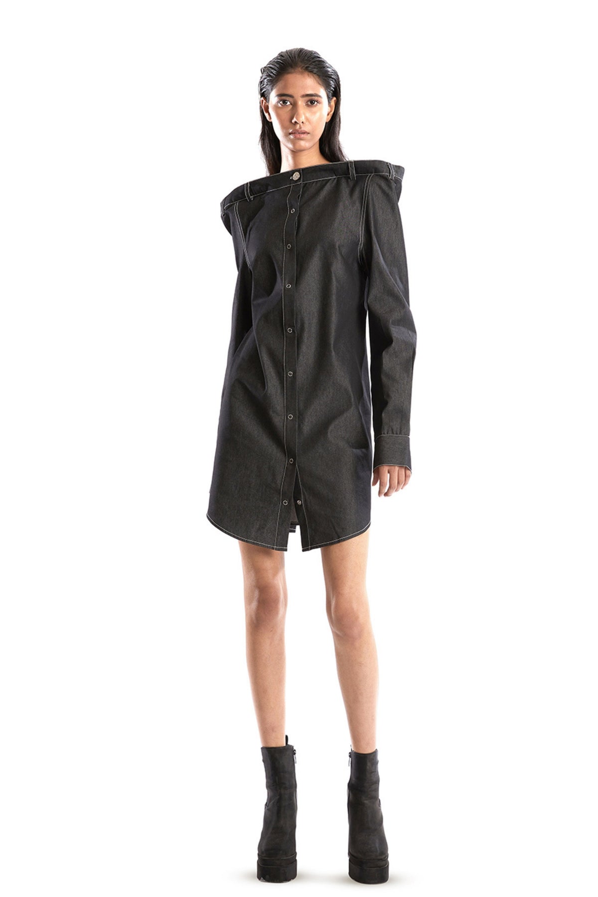 Black Denim Mini Straight Dress
