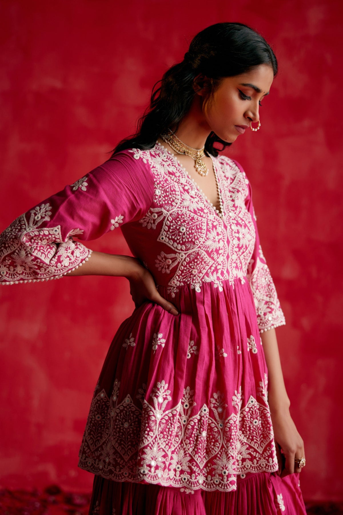 Fuchsia Embroidered Sharara Set