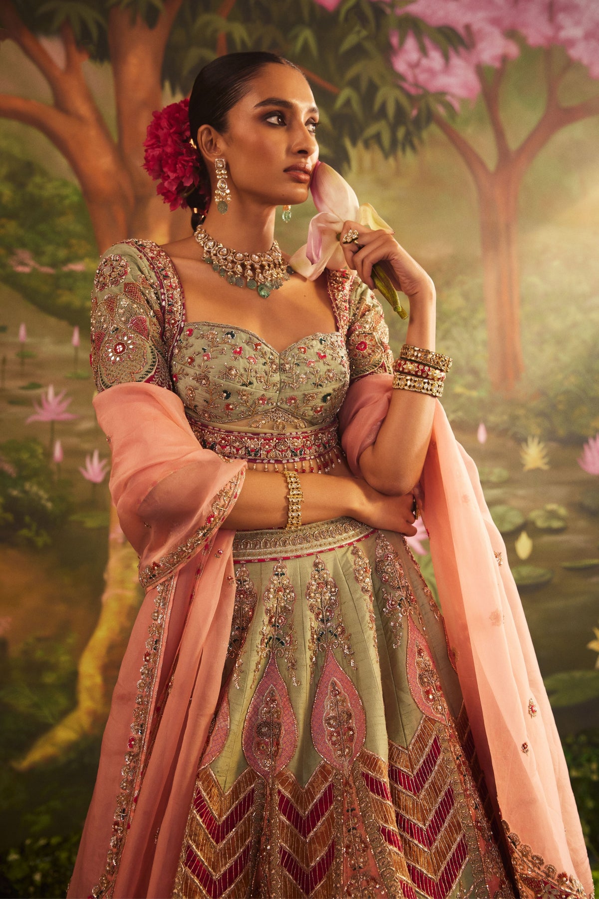 Mint Green Raw Sik Lehenga Set