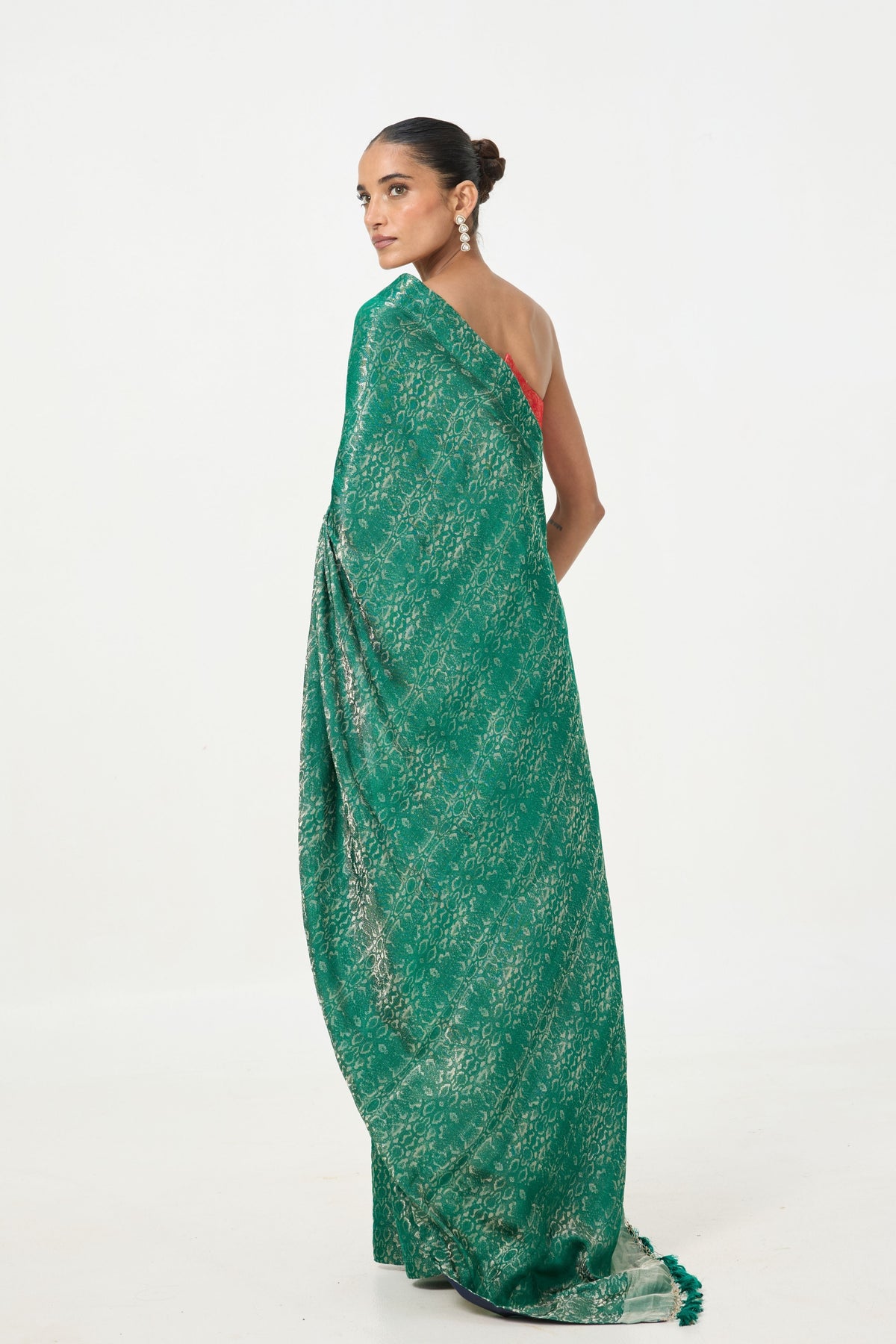 Bottle Green Tissue Saree