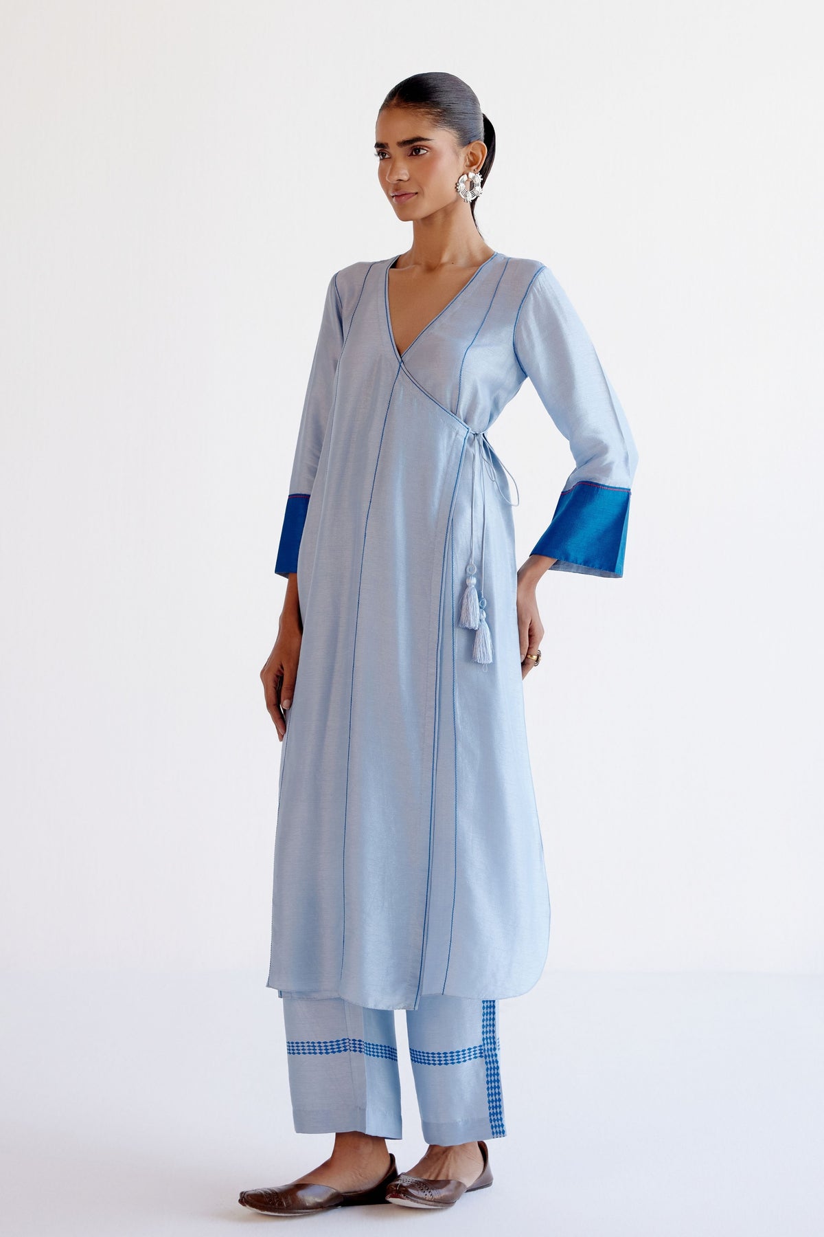 Light Blue Angrakha Kurta Set