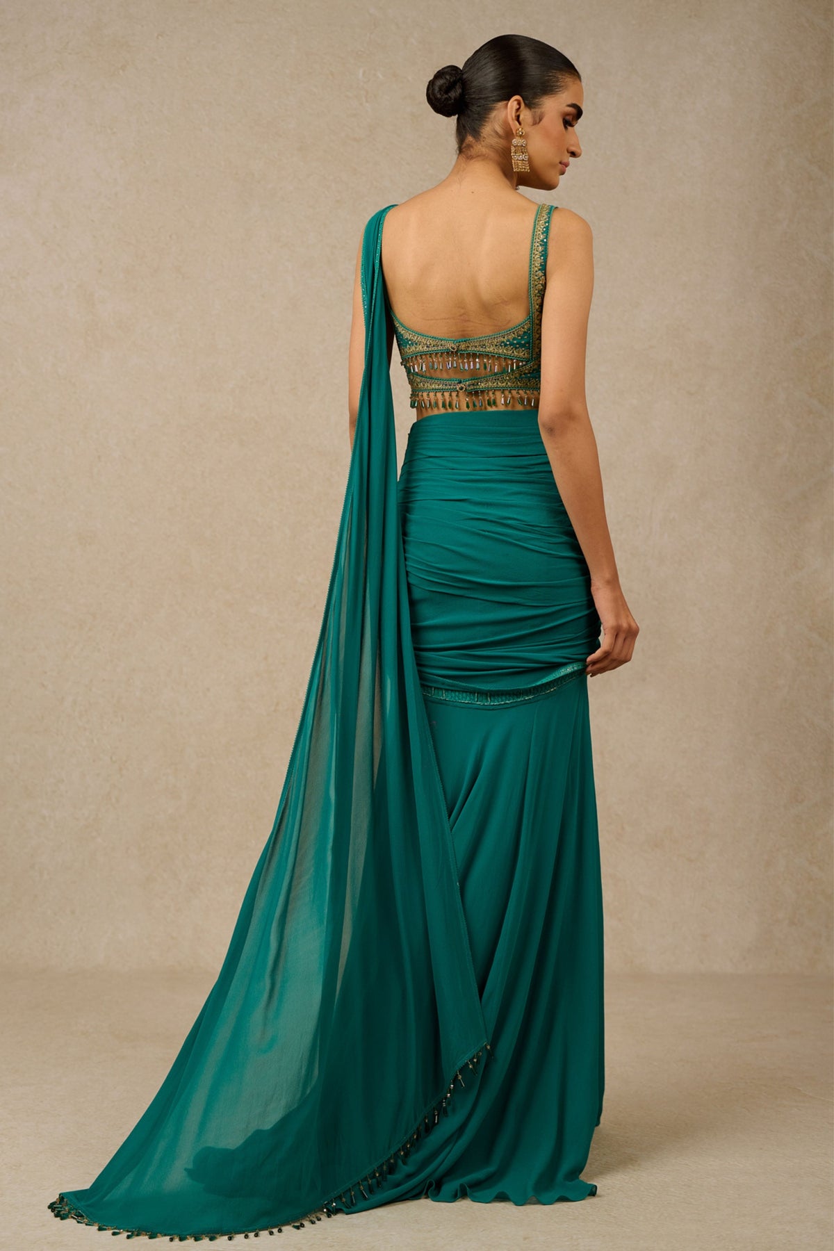 Teal Pre-draped Saree