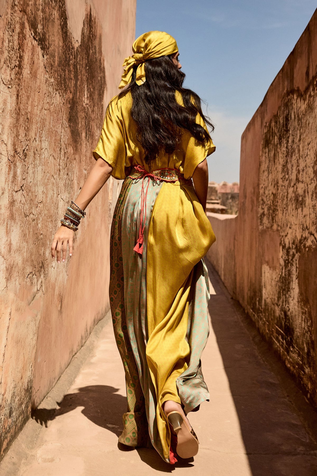 Haldi Nashpal Yellow Belt Dress