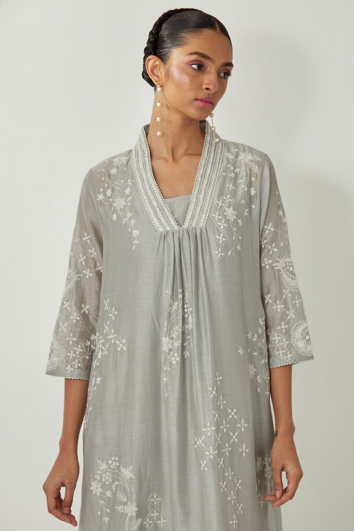 Grey Silk Chanderi Dress