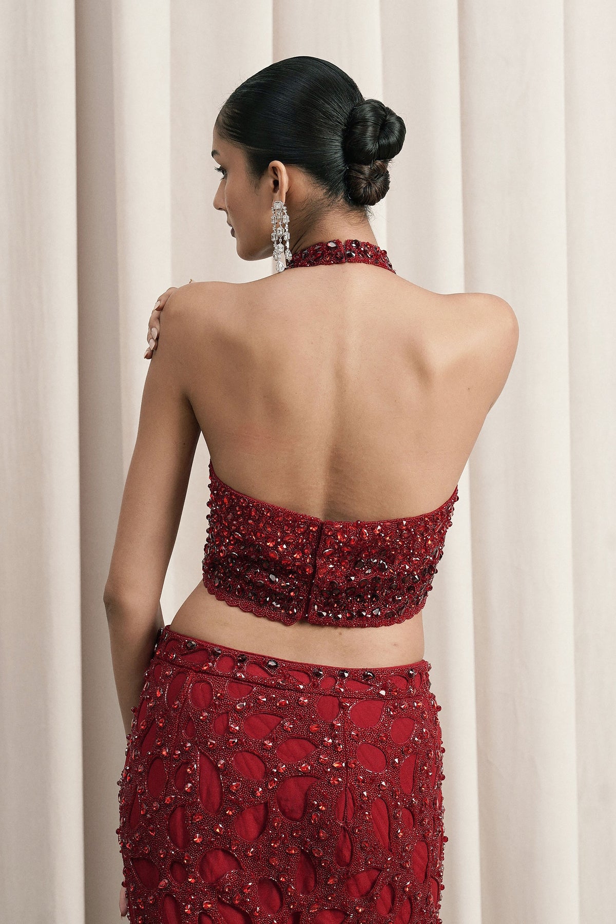Red Crystal Halter Skirt Set