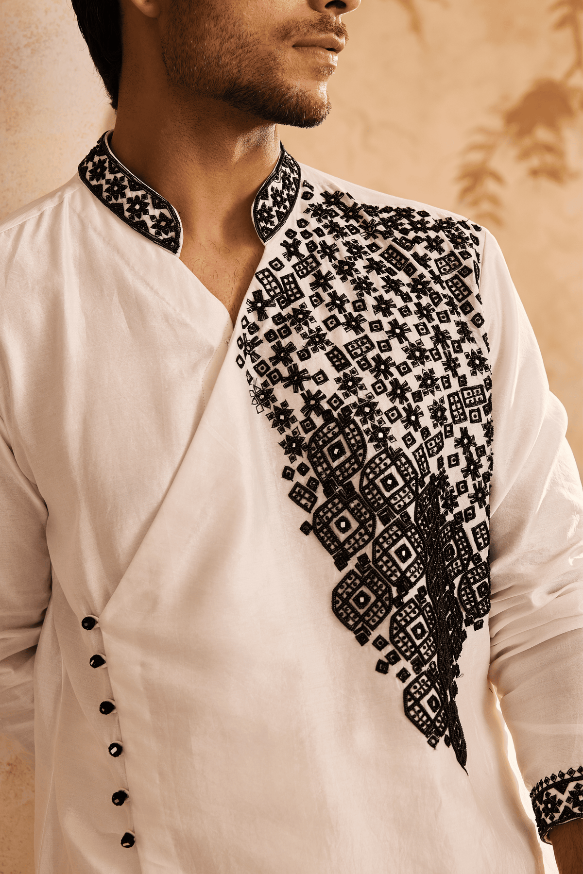 Embroidered White  Angrakha Kurta Set