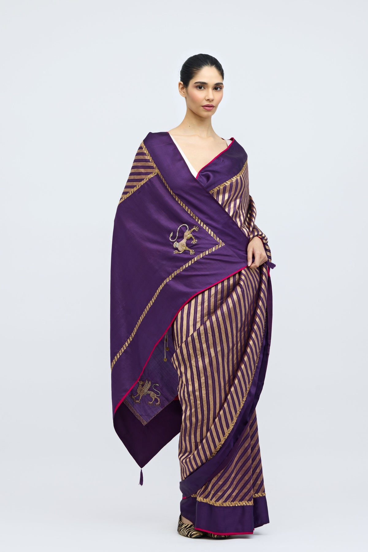 Tirchi Purple Silk Saree